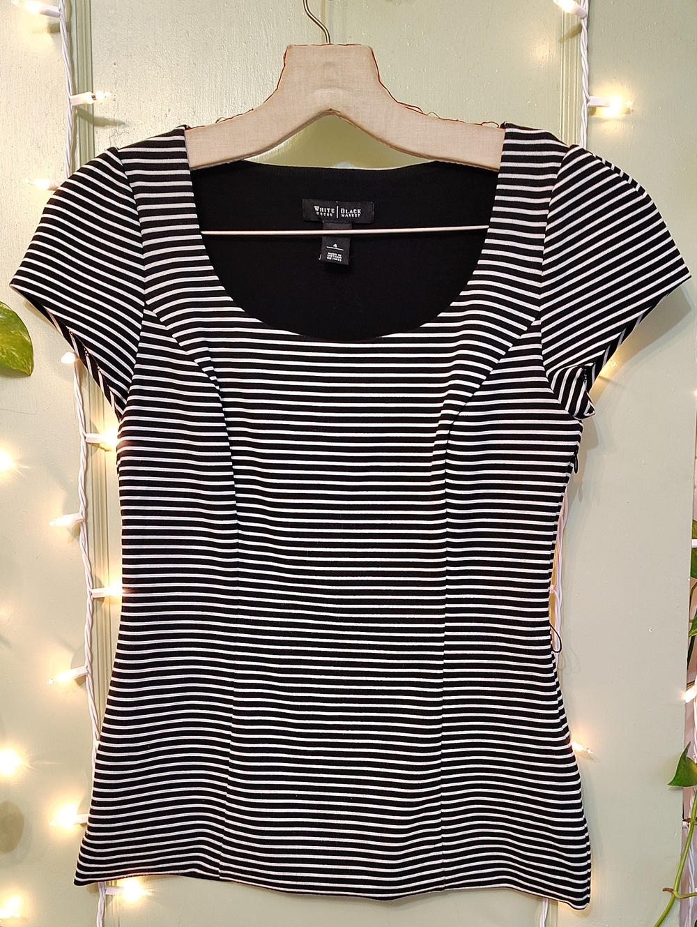 Women's White House Black Market Striped Structured Bodice Capsleeve Blouse 4